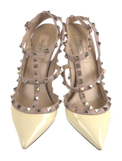 Valentino Rockstud Accents Patent Leather T-Strap Pumps
