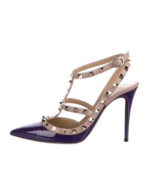 Valentino Rockstud Accents Patent Leather T-Strap Pumps