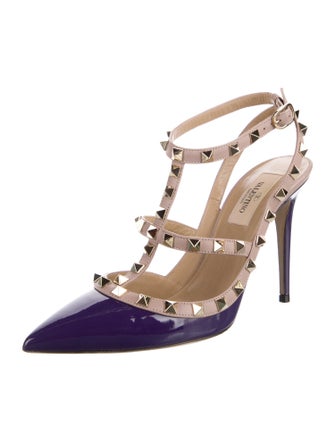 Valentino Rockstud Accents Patent Leather T-Strap Pumps