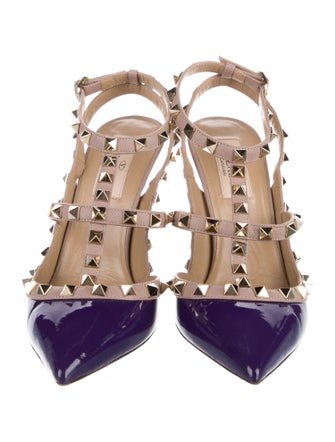 Valentino Rockstud Accents Patent Leather T-Strap Pumps