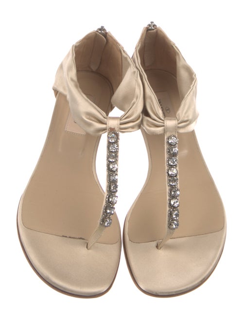 Valentino Satin Crystal Embellishments T-Strap Sandals