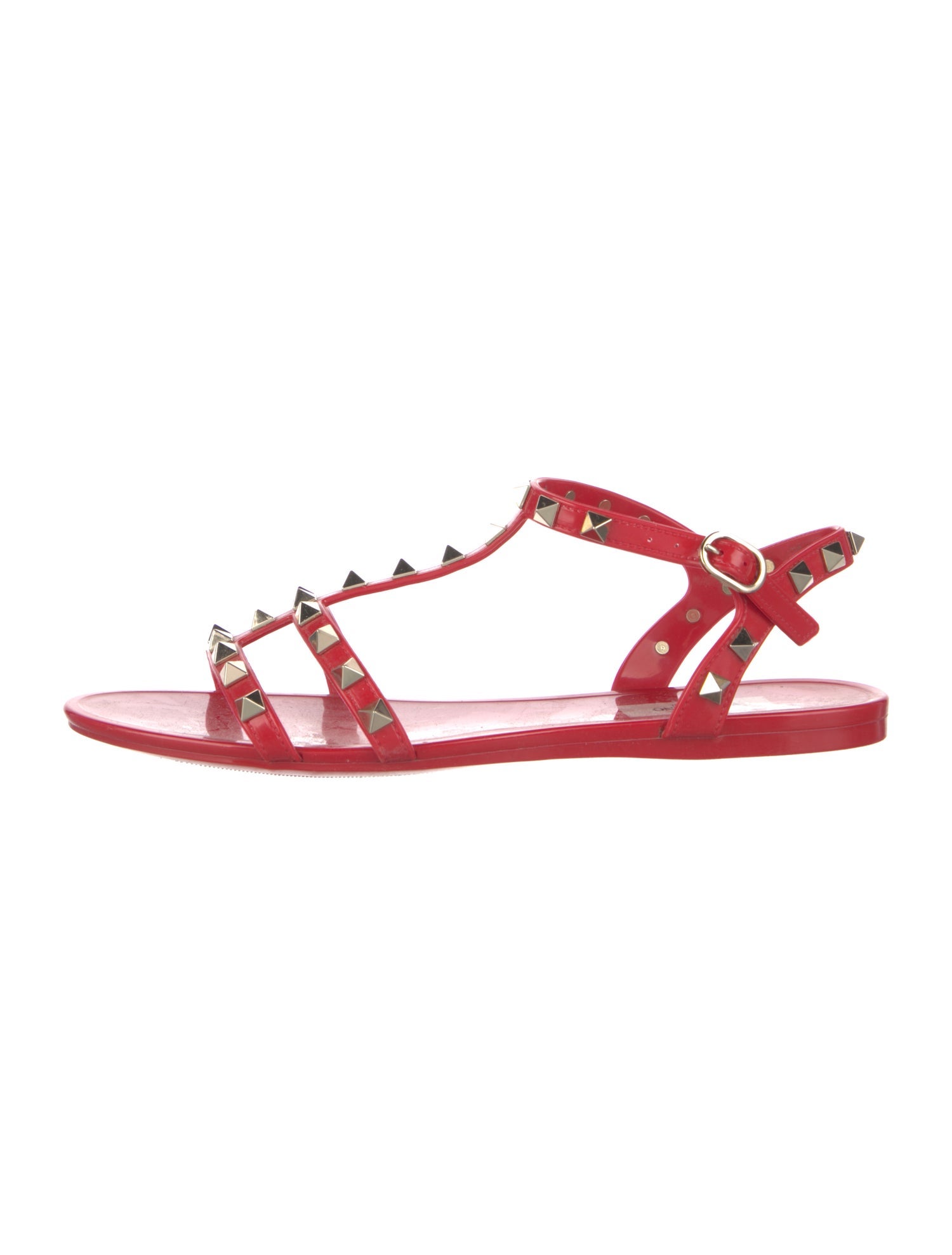 Valentino Rockstud Accents Rubber T-Strap Sandals