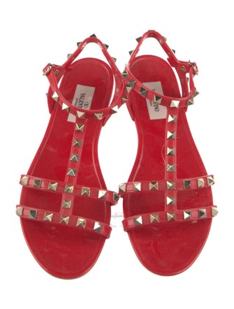 Valentino Rockstud Accents Rubber T-Strap Sandals