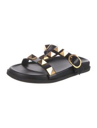 Valentino Rockstud Accents Leather Slides