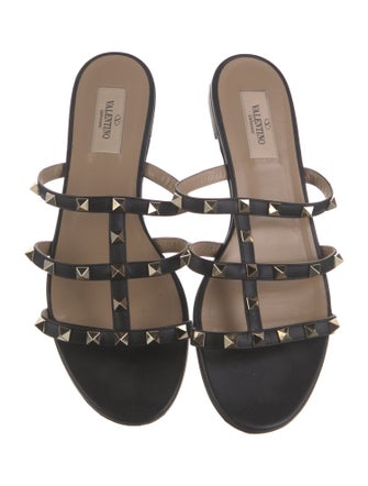 Valentino Rockstud Accents Leather Slides