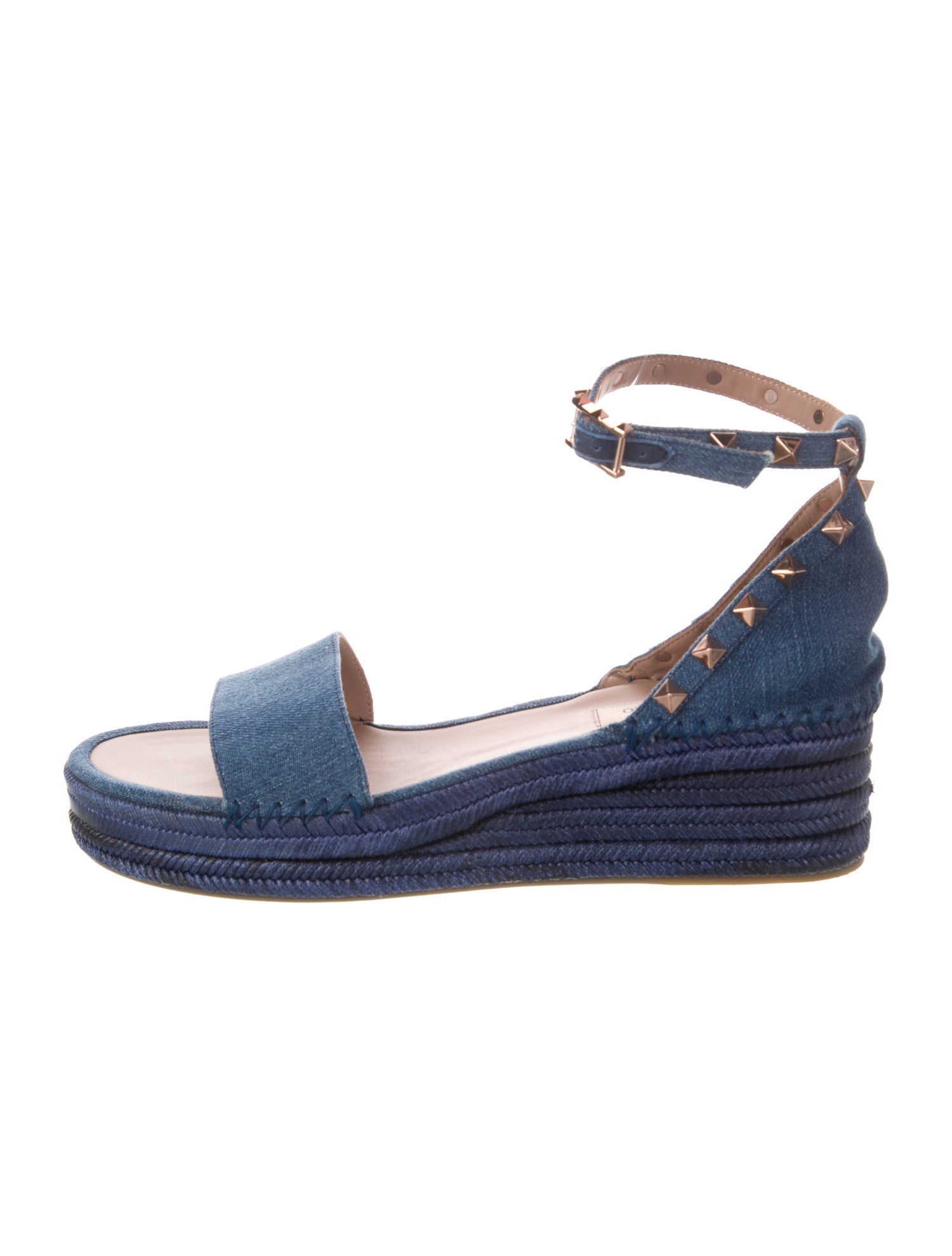 Valentino Rockstud Accents Denim Espadrilles