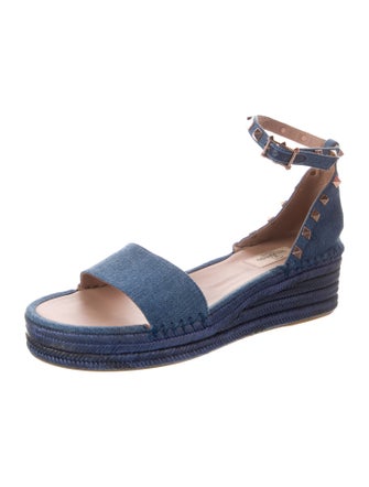 Valentino Rockstud Accents Denim Espadrilles