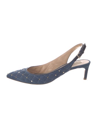 Valentino Quilted Pattern Denim Slingback Pumps