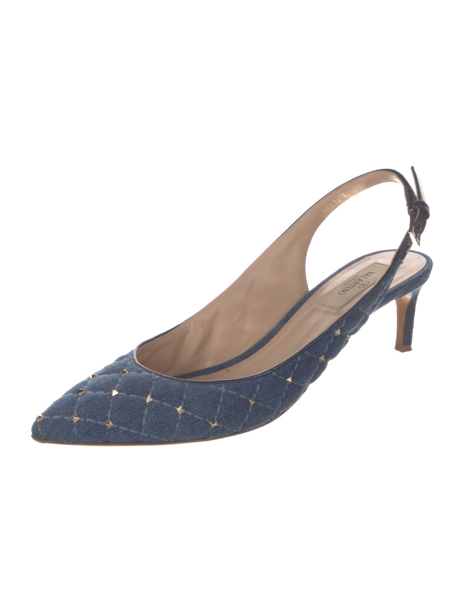 Valentino Quilted Pattern Denim Slingback Pumps