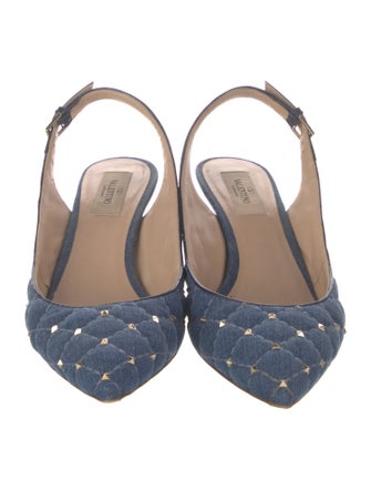 Valentino Quilted Pattern Denim Slingback Pumps