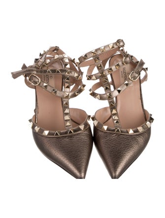 Valentino Rockstud Accents Leather T-Strap Pumps