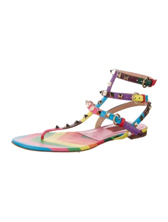 Valentino Rockstud Accents Leather Gladiator Sandals