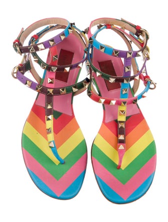 Valentino Rockstud Accents Leather Gladiator Sandals