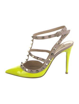 Valentino Rockstud Accents Patent Leather T-Strap Pumps