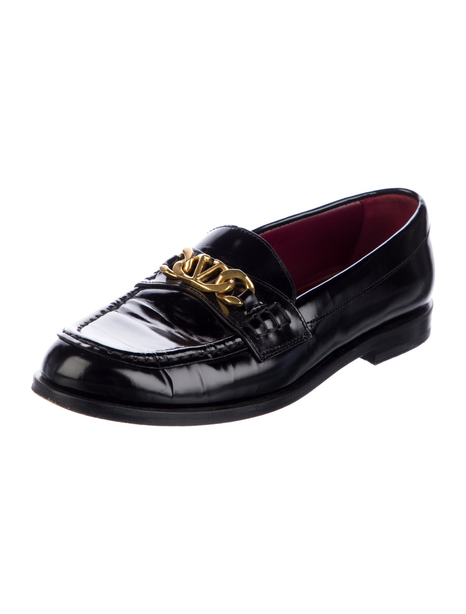 Valentino Leather Chain-Link Accents Loafers