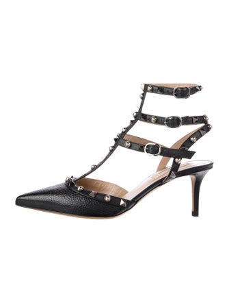 Valentino Rockstud Accents Leather T-Strap Pumps