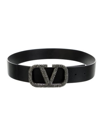 Valentino Leather Crystal Embellishments Belt