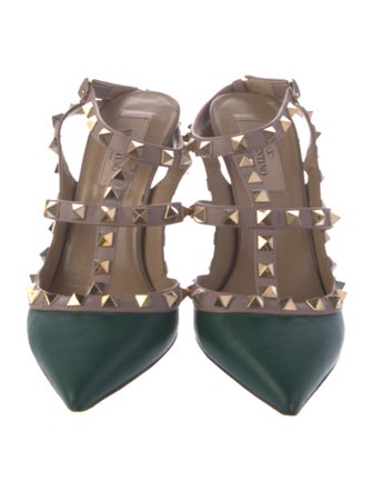 Valentino Rockstud Accents Leather T-Strap Pumps