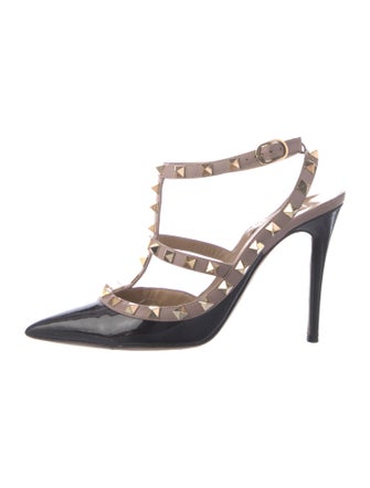 Valentino Rockstud Accents Patent Leather T-Strap Pumps