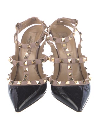 Valentino Rockstud Accents Patent Leather T-Strap Pumps
