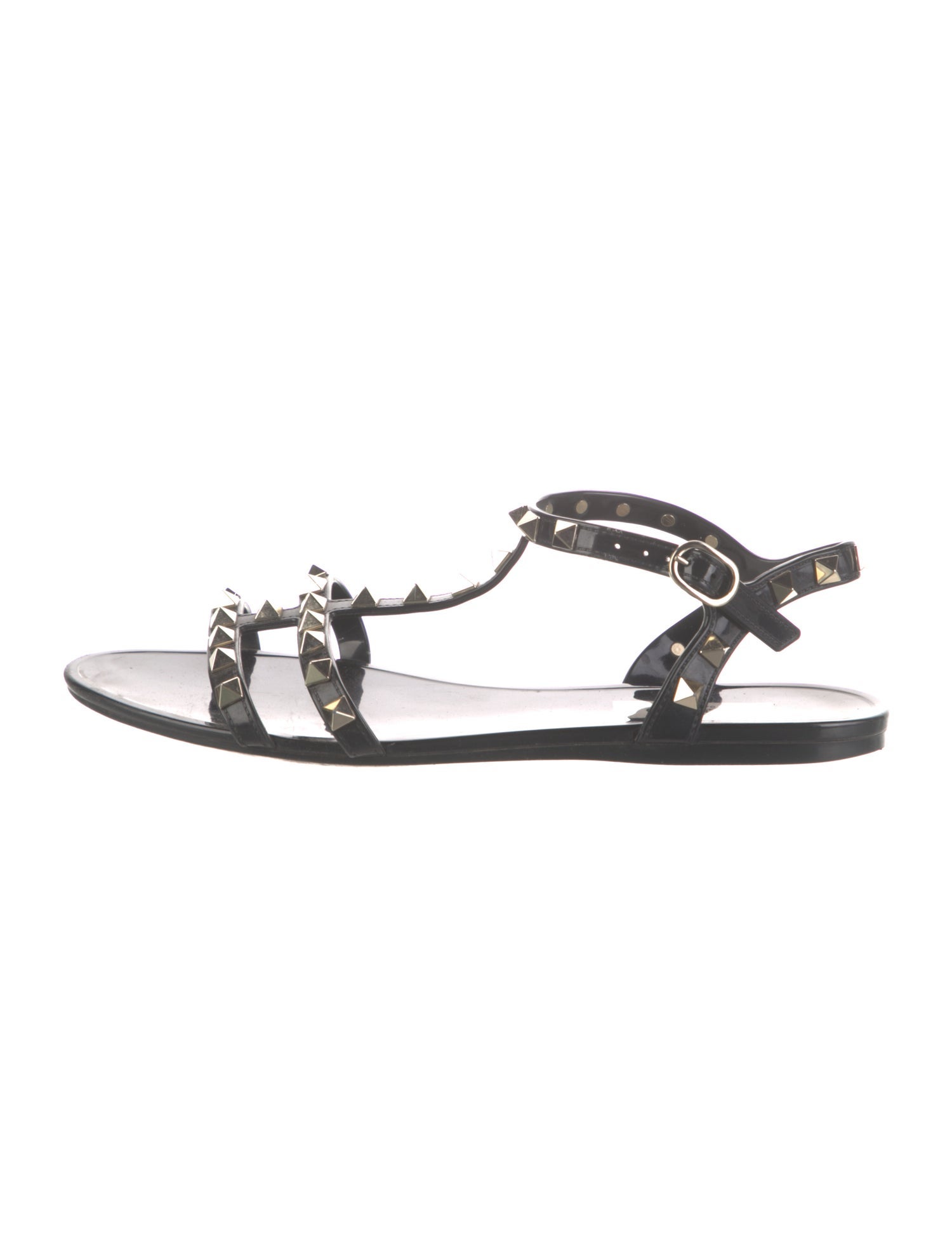 Valentino Rockstud Accents Rubber T-Strap Sandals
