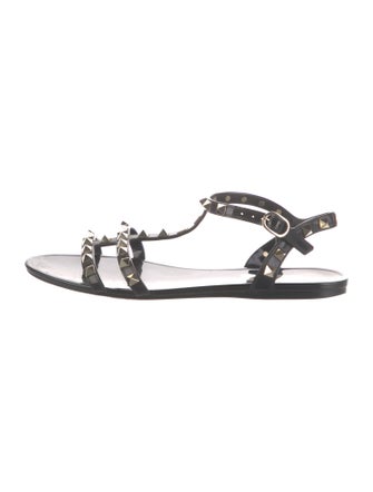 Valentino Rockstud Accents Rubber T-Strap Sandals