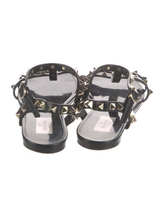 Valentino Rockstud Accents Rubber T-Strap Sandals