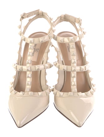 Valentino Rockstud Accents Patent Leather T-Strap Pumps