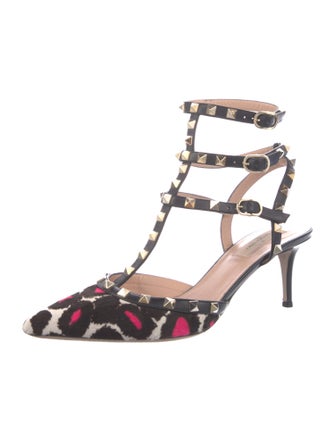 Valentino Rockstud Accents Ponyhair T-Strap Pumps