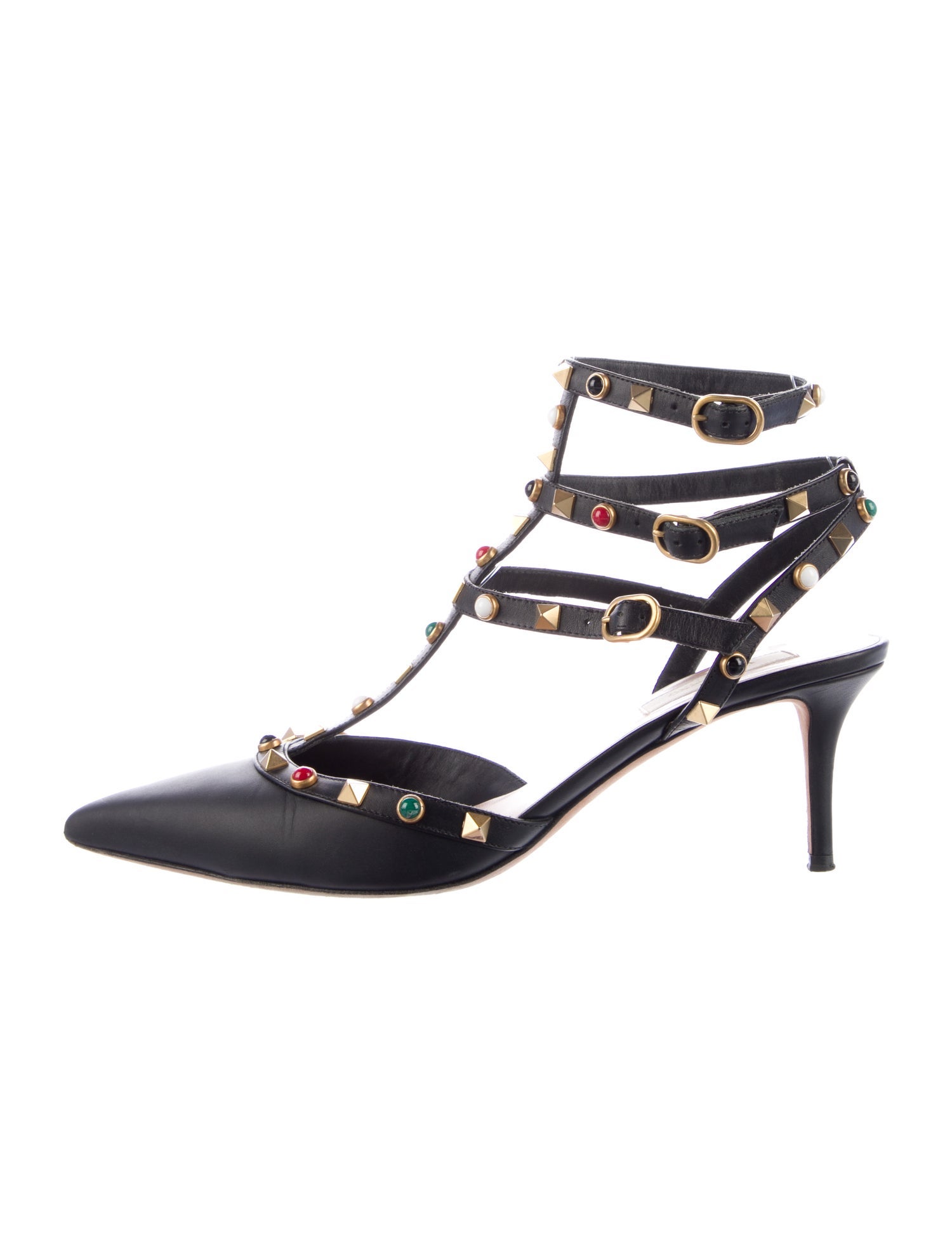 Valentino Rockstud Accents Leather T-Strap Pumps