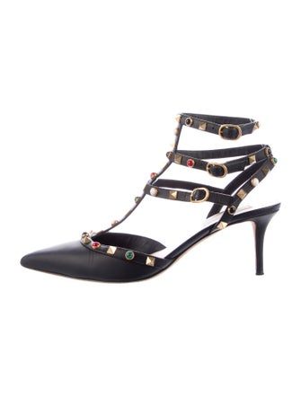 Valentino Rockstud Accents Leather T-Strap Pumps