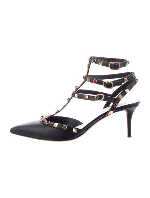 Valentino Rockstud Accents Leather T-Strap Pumps