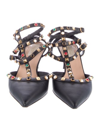 Valentino Rockstud Accents Leather T-Strap Pumps