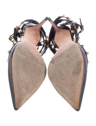 Valentino Rockstud Accents Leather T-Strap Pumps