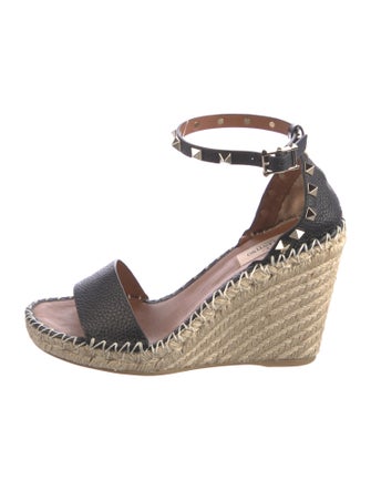 Valentino Rockstud Accents Leather Espadrilles