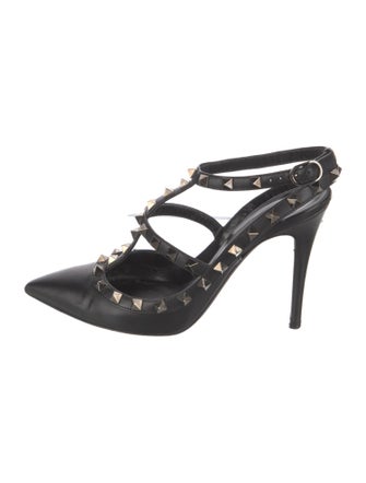 Valentino Rockstud Accents Leather T-Strap Pumps