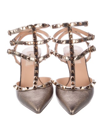 Valentino Rockstud Accents Leather T-Strap Pumps