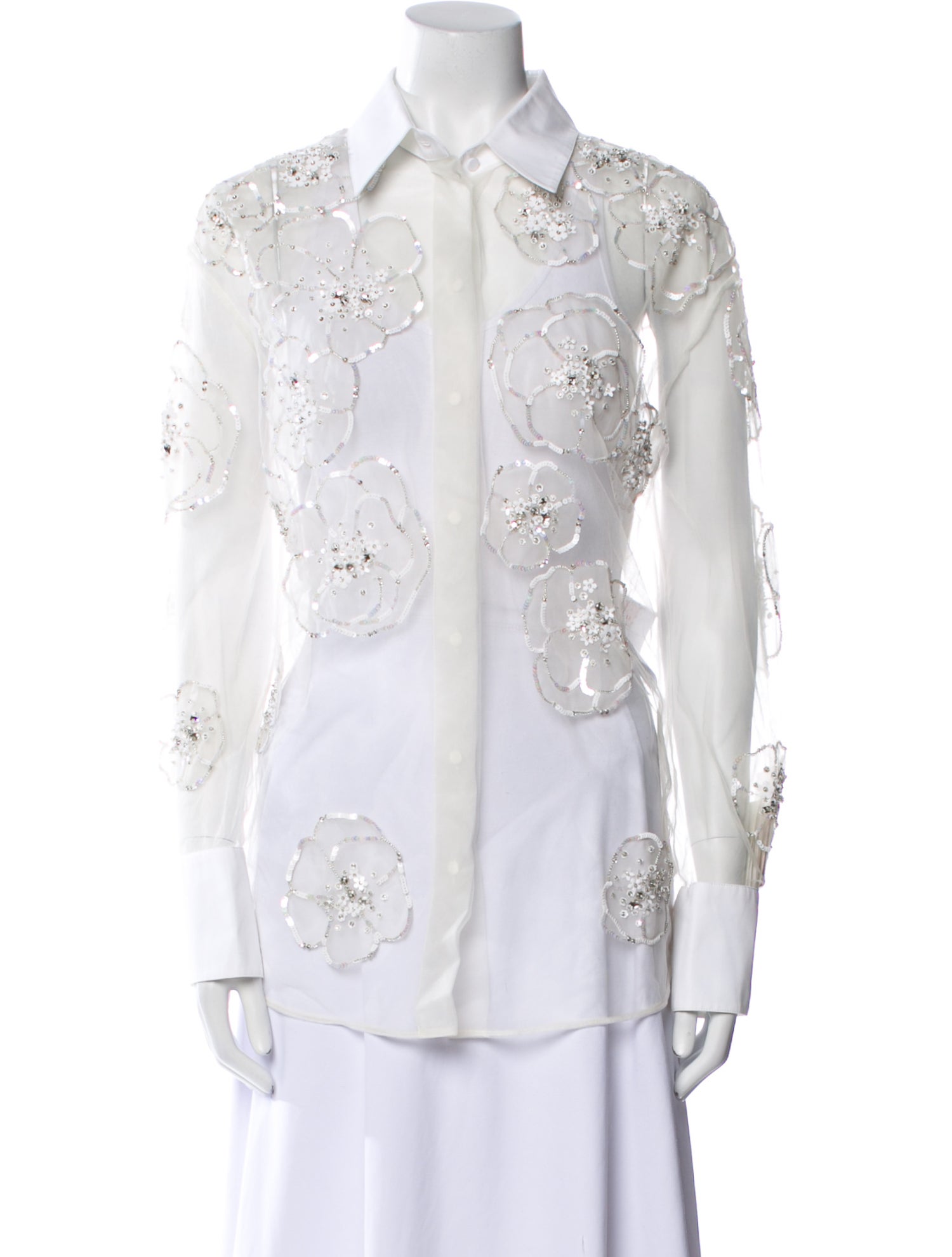 Valentino Lace Pattern Long Sleeve Button-Up Top w/ Tags