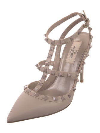 Valentino Rockstud Accents Leather T-Strap Pumps