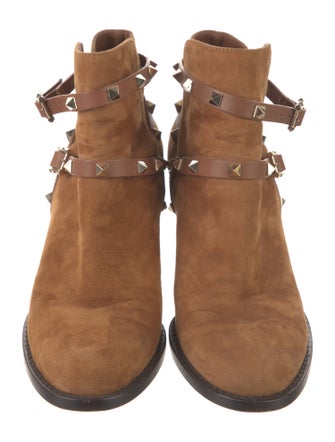 Valentino Rockstud Accents Suede Moto Boots