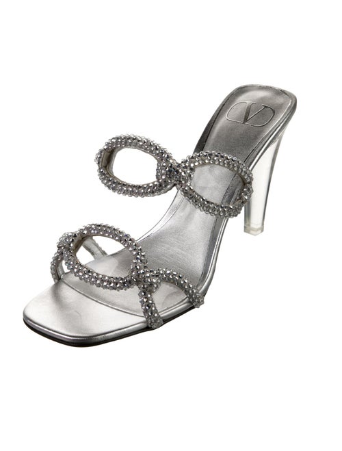 Valentino Leather Crystal Embellishments Slides