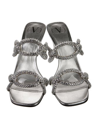 Valentino Leather Crystal Embellishments Slides
