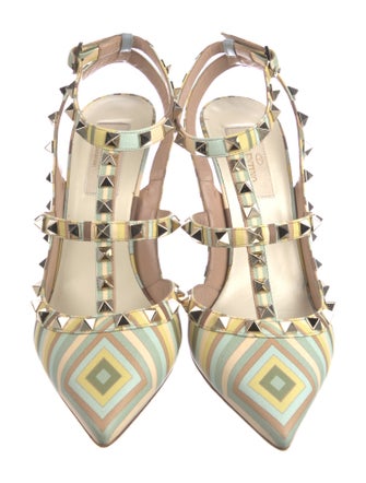 Valentino 1973 Pattern Leather T-Strap Pumps
