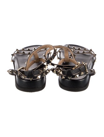 Valentino Rockstud Accents Leather T-Strap Sandals