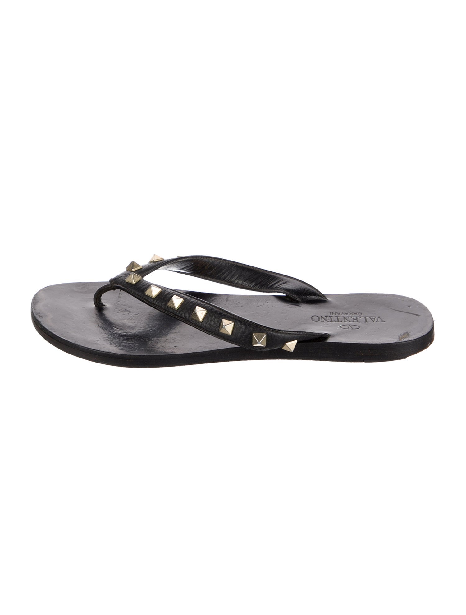 Valentino Rockstud Accents Leather Flip Flops
