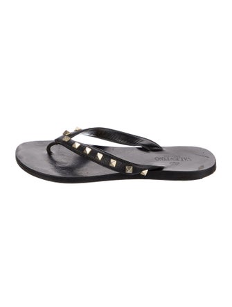 Valentino Rockstud Accents Leather Flip Flops