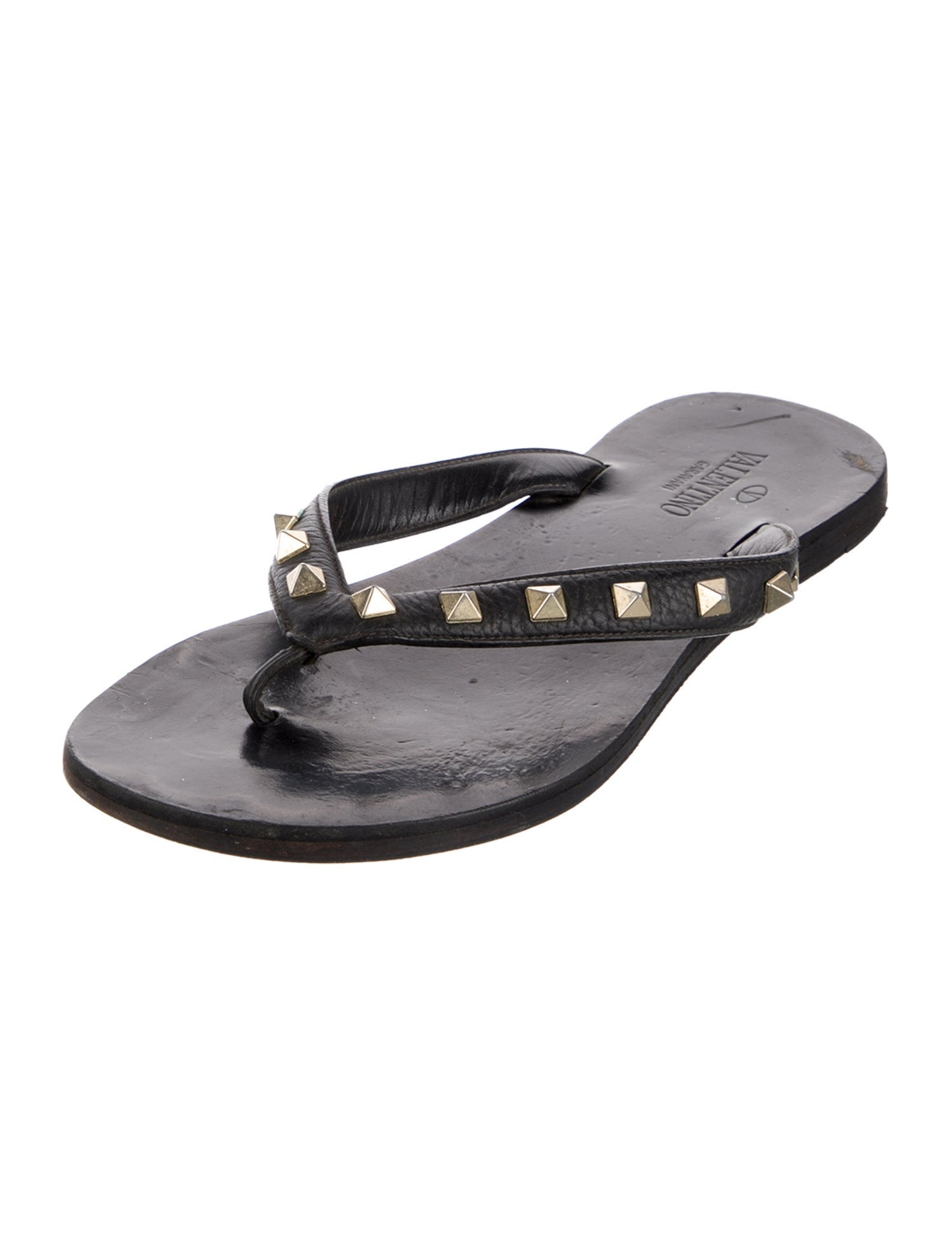 Valentino Rockstud Accents Leather Flip Flops