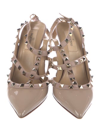 Valentino Rockstud Accents Patent Leather T-Strap Pumps