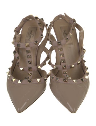 Valentino Rockstud Accents Patent Leather T-Strap Pumps