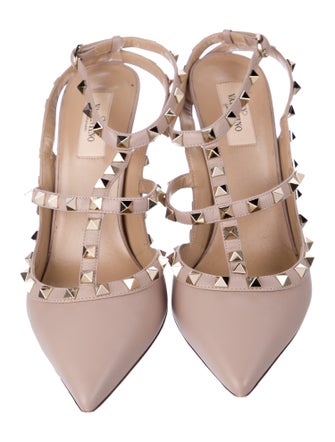 Valentino Rockstud Accents Leather T-Strap Pumps